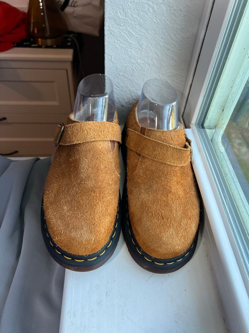 Dr. Doc Martens Isham Faux Shearling Brown Suede Mules Women’s Size 8 Men's 7 - Picture 7 of 12